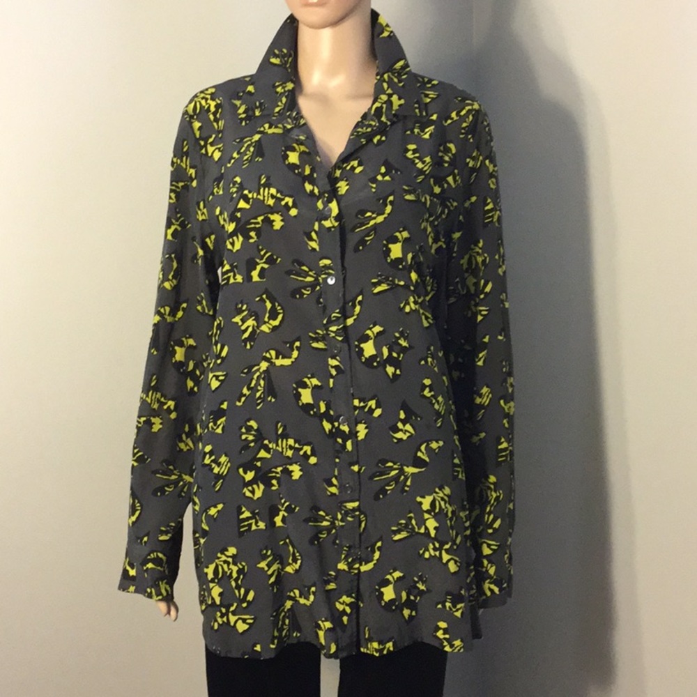 BANANA REPUBLIC: GRAY & YELLOW SILK BLOUSE:  Sz L